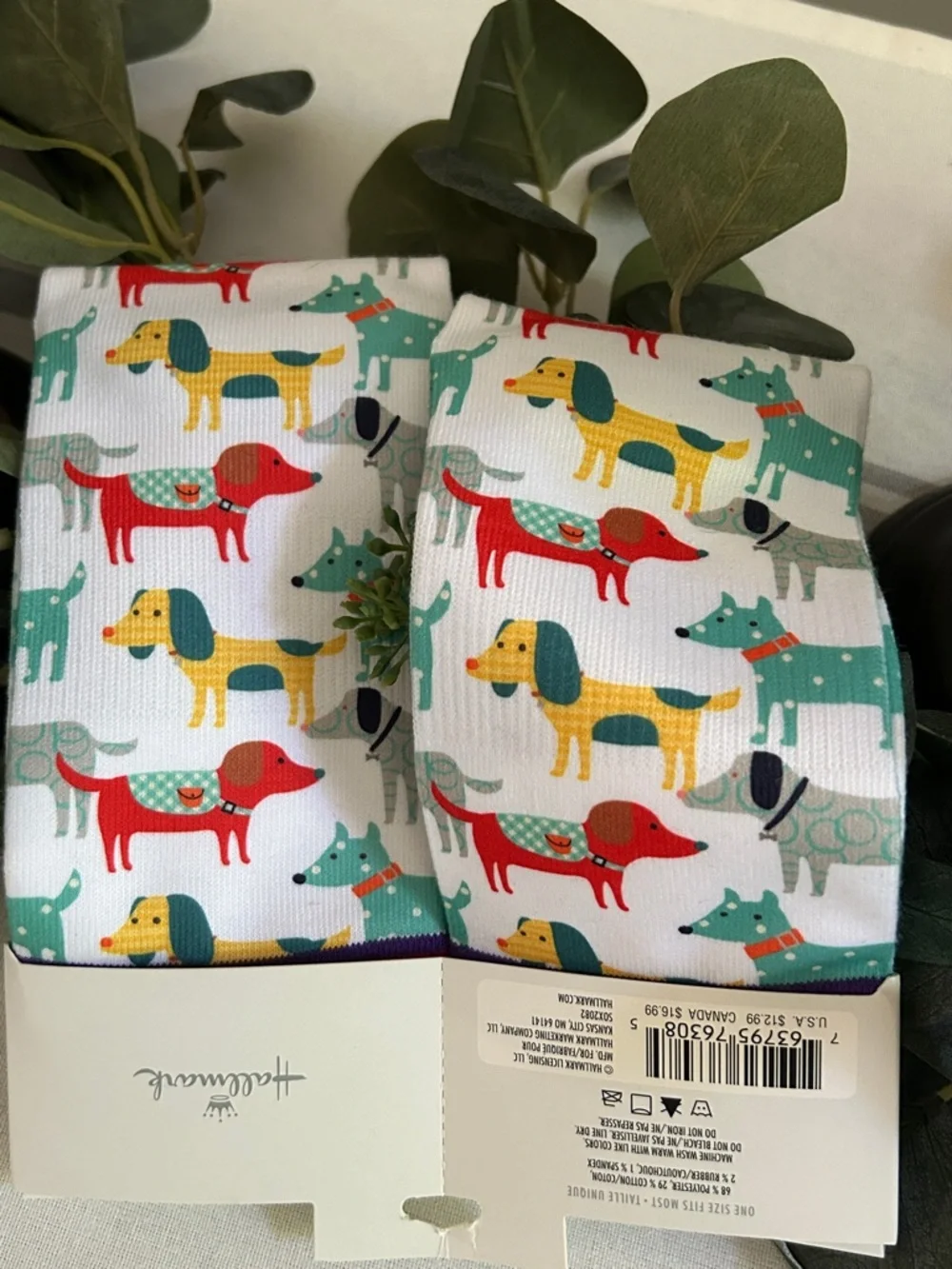 Hallmark White Crew Socks with Multicolor Dog Print